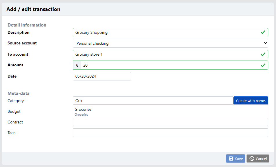 categorize transactions