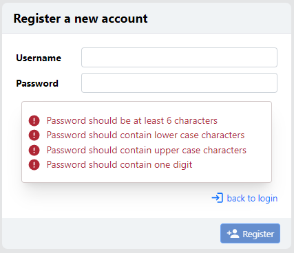 Registration dialog