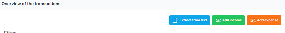 The add transaction dropdown