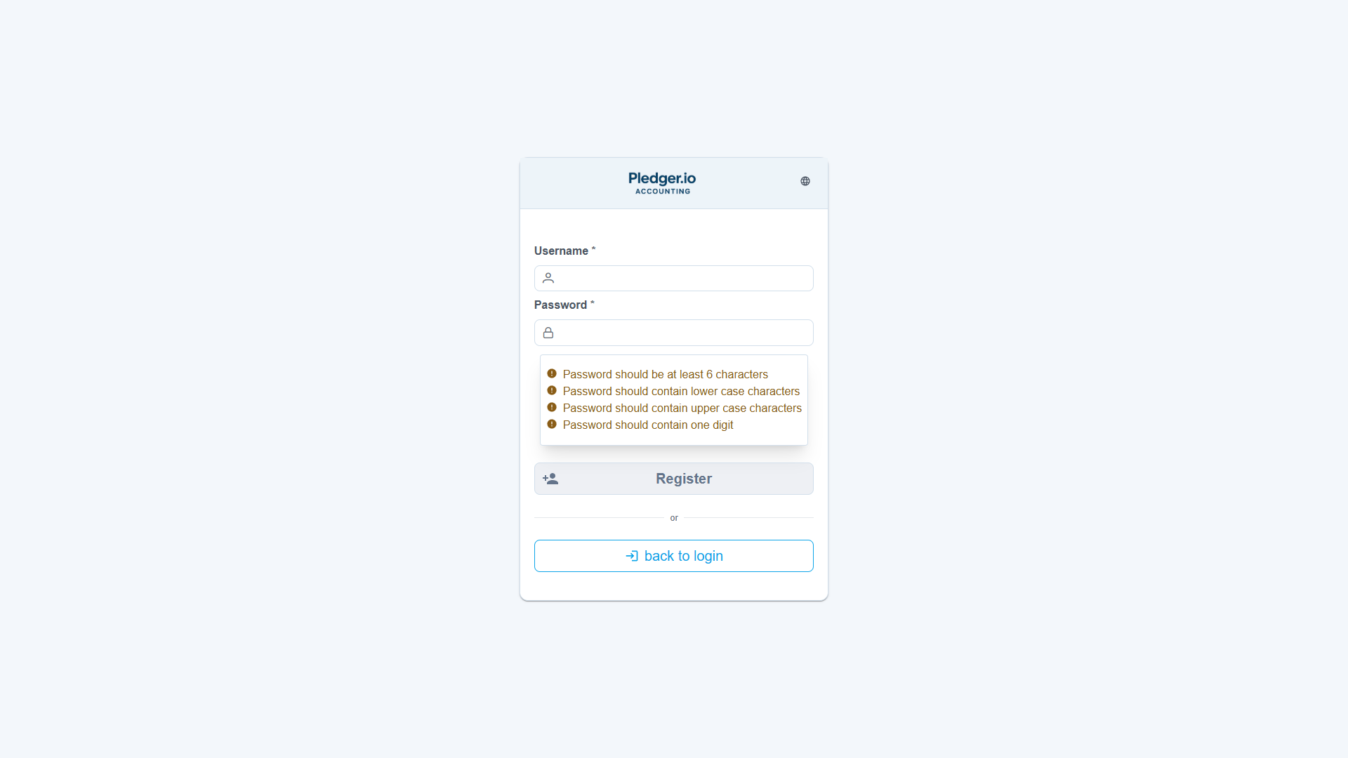 The registration dialog