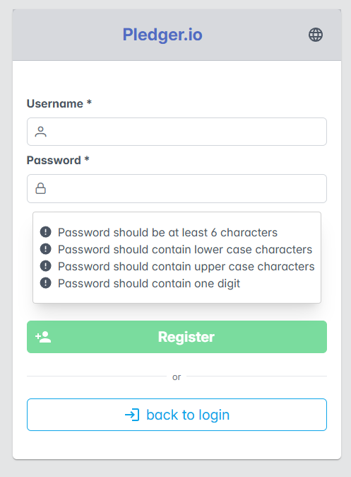 The registration dialog