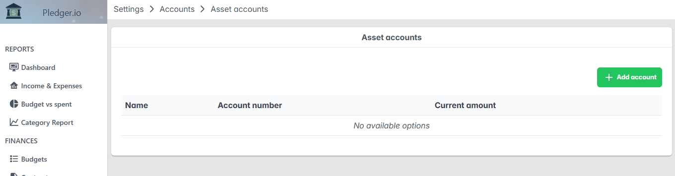 The account overview page