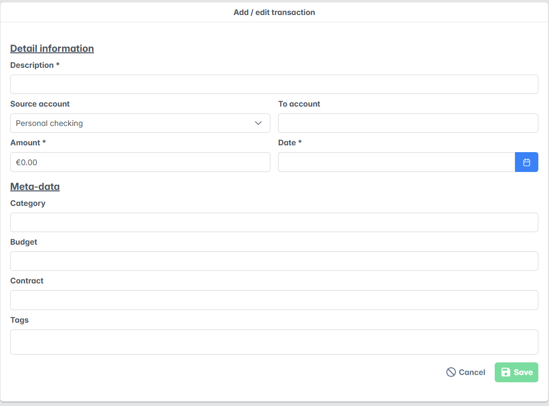 The add expense form