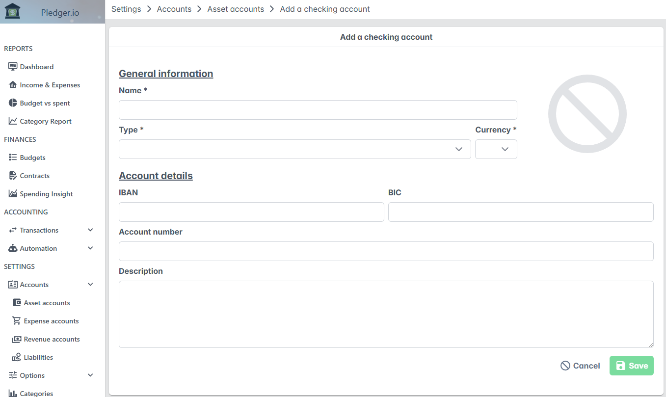 The add account form