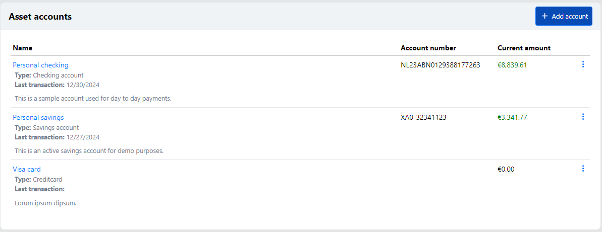 The account overview page