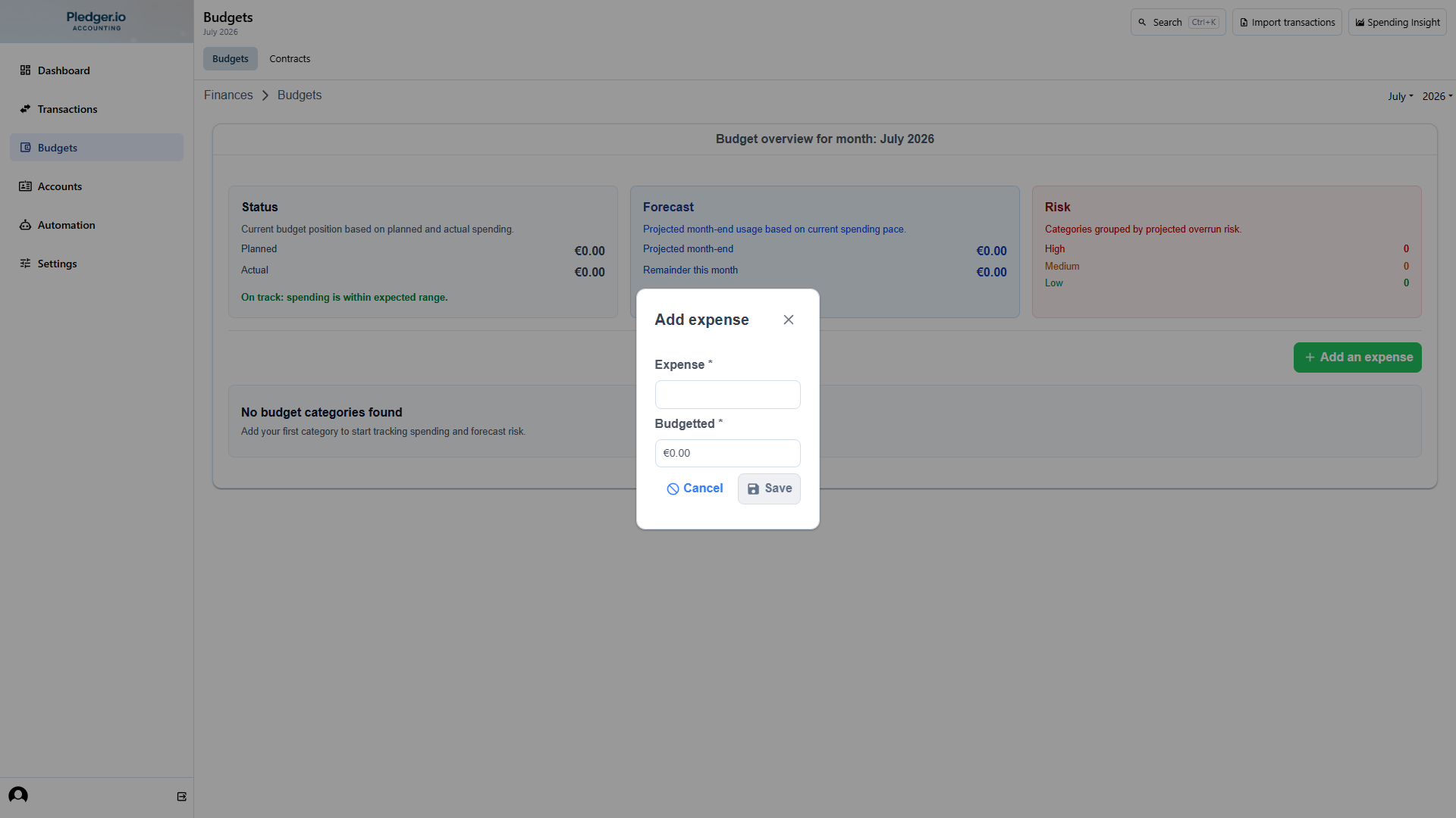 The add expense modal