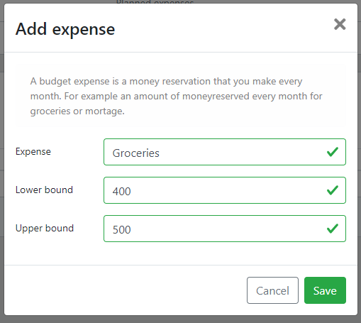 The add expense modal