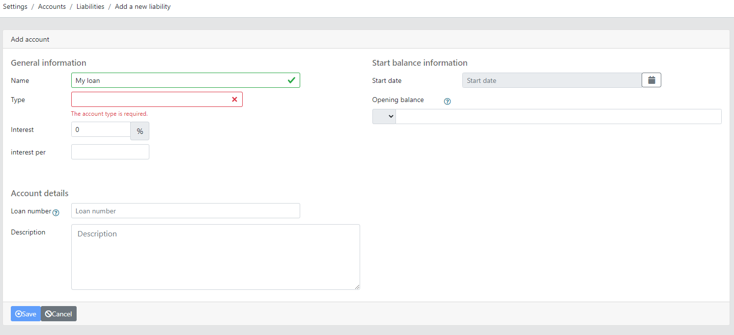 Create liability modal